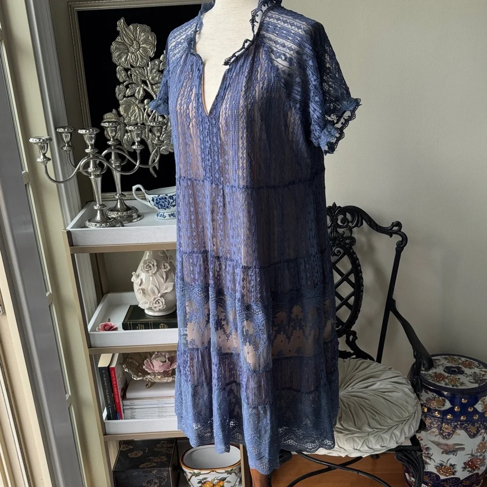 Sundance Navy Lace Midi Dress - Picture 1 of 7